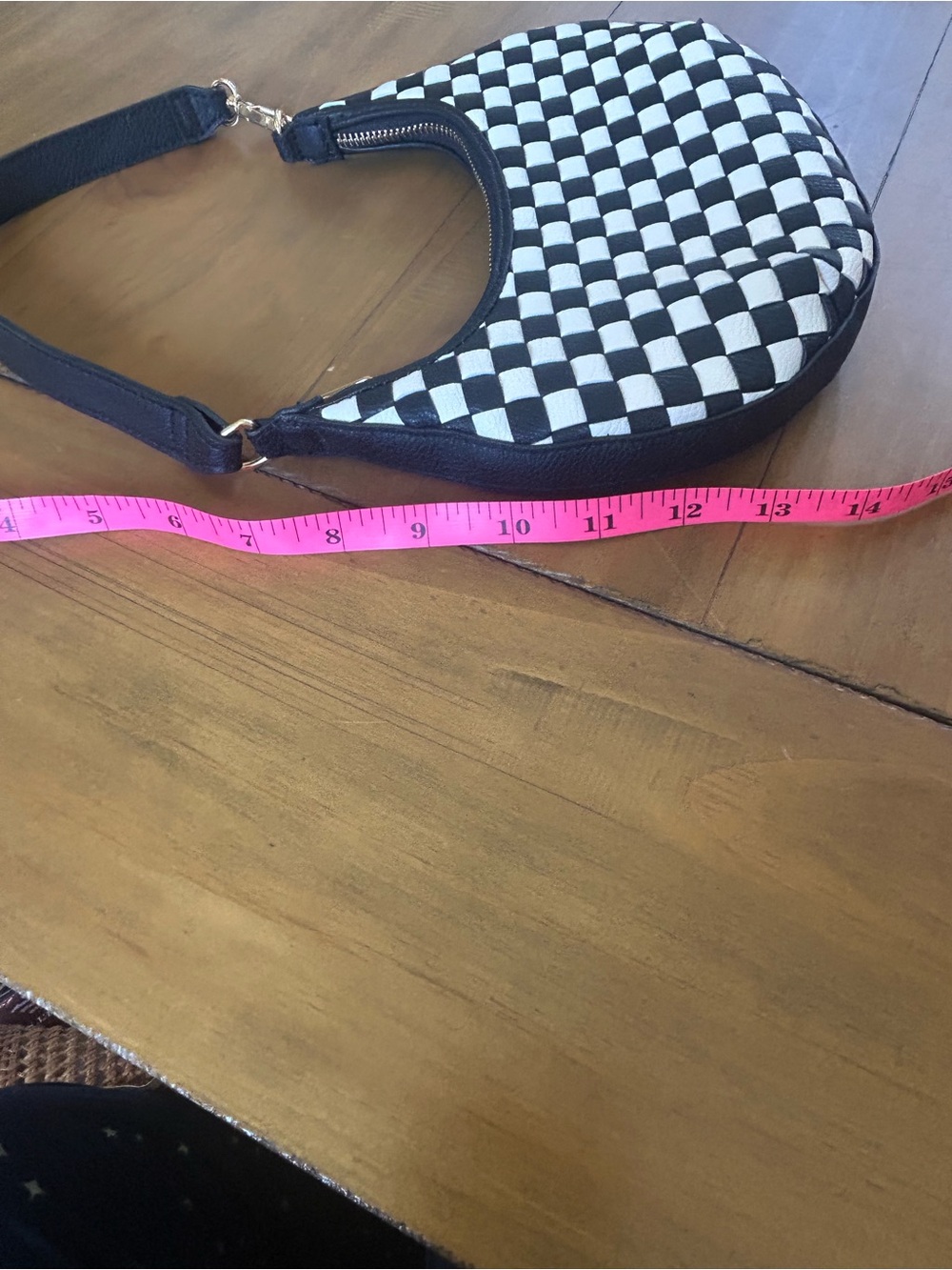 Black and White Checkered Crescent Shoulder Bag - Picture 2 of 9